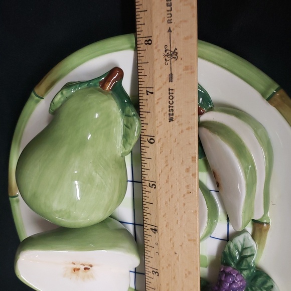 Ganz Bella Casa Ceramic Fruit Design Plate, Pears on Green Trimmed Pl… - Picture 5 of 5